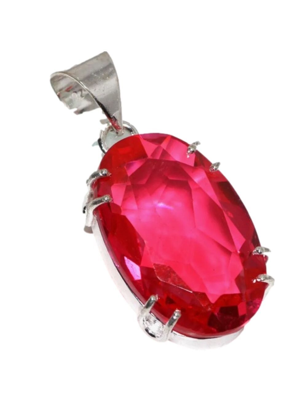 Sterling Silver Pink Topaz Pendant 20 Inch Sterling Silver Snake Chain